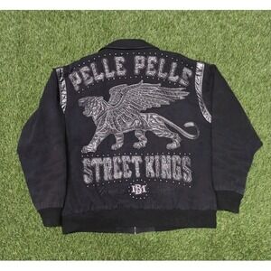 Vtg Pelle Pelle Marc Buchanan Street Kings Flying Tiger Jacket 4XL Black Canvas